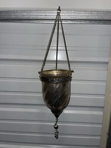 Chain Glass Hanging Pendant Candle Holder in Silver And Gold Hue