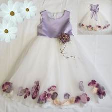 Girls KIDS DREAM Lilac Satin Top Floating Flower Petal Tulle Dress SZ 7-8