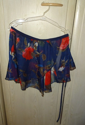 Ballet Wickelrock Rock Skirt Chiffon Teens & Damen blau Rosen-Print Onesize NEU