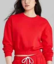 Women  s Crew Neck Sweatshirt Cropped Red Size Small Wild Fable NWT