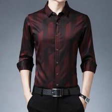 Camisa Ajustada De Seda Ropa De Vestir Manga Larga A Cuadros Elegante De Hombres