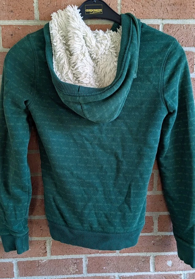 Aeropostale Mujer Y2K Sudadera con Capucha Talla S Chaqueta Sherpa Forrada Spellout Ajustada Crepúsculo Foto 4 de 4