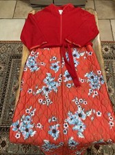 Vtg 70's Quilted Robe Flower Power Maxi Velour Front 1/2 Zip Pocket Sz Small