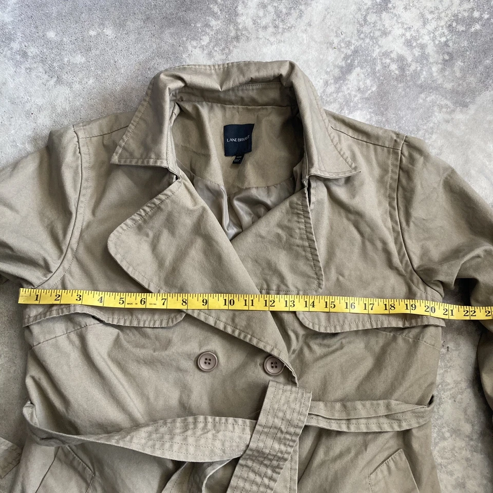 Chaqueta Lane Bryant Mujer 14 Cinturón Trench Coat Bronceado Bordado Doble Pecho Foto 2 de 4