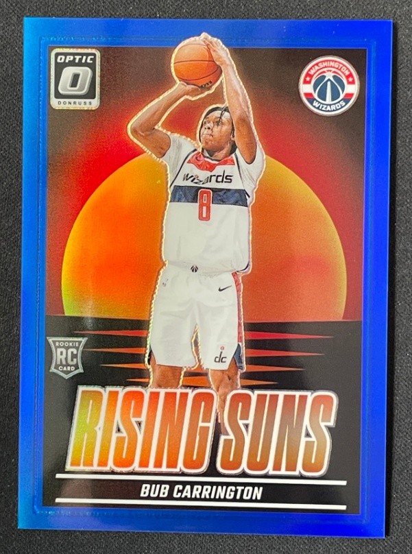 Bub Carrington 2024-25 Panini Donruss Optic Rising Suns Blue Prizm 19/49 RC #3