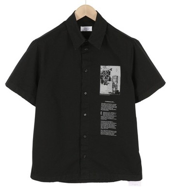 OFF-WHITE Emblem Popl Slim Bowling Herren Hemd 46 Schwarz Kurzarm F25 UVP845*