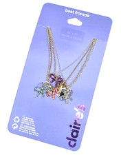 Claire  s Best Friend Bow Necklace Blue/Purple/Pink Rhinestone BFF 4 Pc Set NWT 