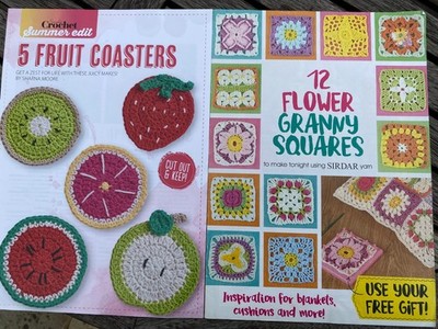 12 Blumen Granny Squares & 5 Obst Untersetzer Häkelmuster Broschüren