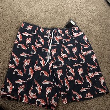 Micros Allover Fish Print Drawstring Lined Swim Shorts/Trunks SZ L