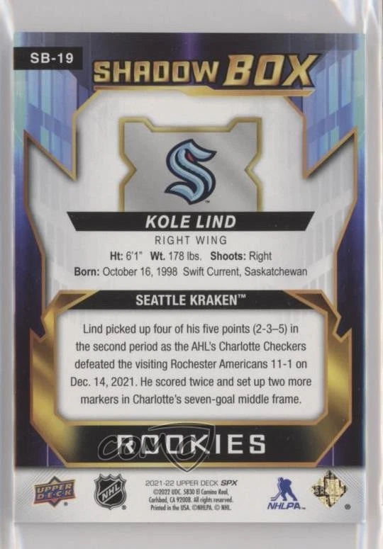 2021-22 SPx Shadow Box Kole Lind #SB-19 Rookie RC - Image 2 of 2