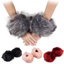 Women Faux Fur Wrist Cuffs,Elastic Wrist Warmer,Soft Arm Cuffs Fur Oversleeve
