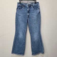 Levi's Premium 70s High Flare Jeans Women 30 Stretch Distressed Hem Retro Blue