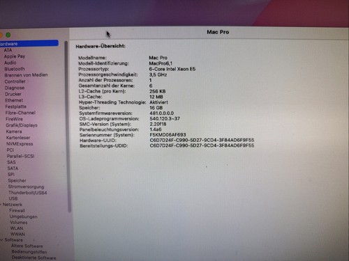 Apple Mac Pro 6.1 2013 D500 Intel 6-Core Xeon 16GB RAM 265GB SSD - Bild 4 von 6