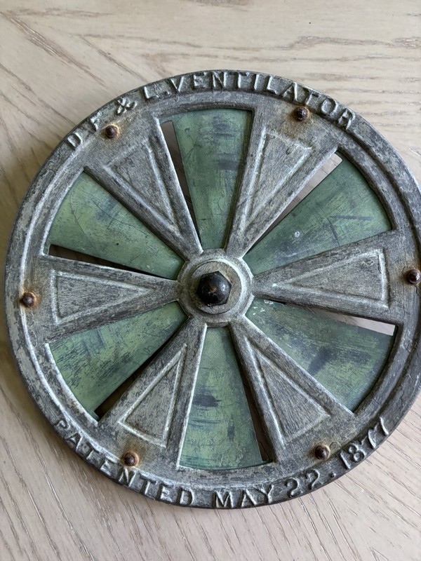 Antique Window Wheel Ventilator Grate D.F. & L. May 22 1877 7” Diameter