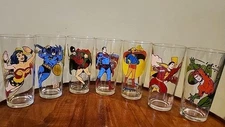 Vtg. 1966-78 DC Comics PEPSI Glasses set of 7 Batman Robin Superman Wonder Woman