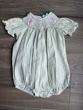 EASTER BUNNY Little English Smocked Rabbit Green Bubble Girls 12 mo Dress