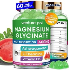 60 Day Supply Magnesium Glycinate 400mg Gummies with Ashwagandha, L-Theanine,...