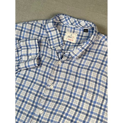 New Johnnie-O Linen Men Button Shirt  Hangin Out  Bronx Casual Laguna Blue Check