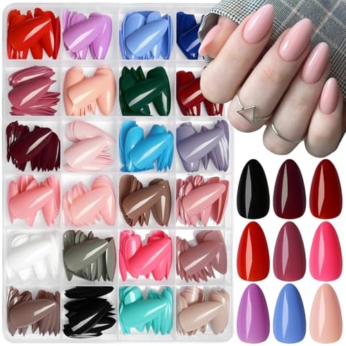 Almond Press on Nails Medium, 576pcs Almond Fake Nails Full Medium Almond
