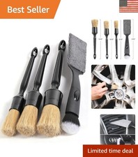 3pcs Natural Boar Hair Car Detailing Brush Set Soft Bristle Auto Cleaning Kit
