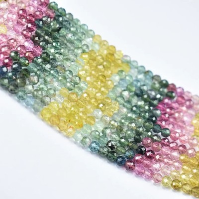 AAA Natural Multi Tourmaline Beads 3.5-4mm Faceted Round 16'' Strand Rare Gift