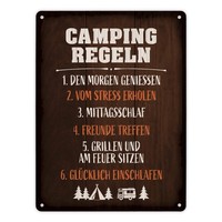Metallschild XL Mit Camping Motiv Und Spruch: Camping Regeln Schild