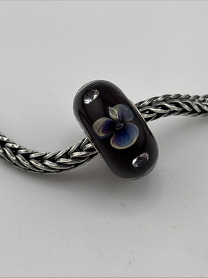 RAR Trollbeads Lila Diamant Blume Murano Bead Charm 925 Sterling Neu #432