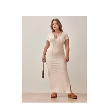 🌸Reformation Cream Ribbed Maxi Dress with Tie Neck