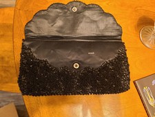 Vintage La Regale Black Sequined and Beaded Fold Over Clutch Handbag