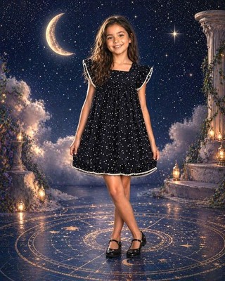 A.T.U.N All things Uber Nice Black Dress Girls 8-9Yrs Stars Celestial Boho FLAW