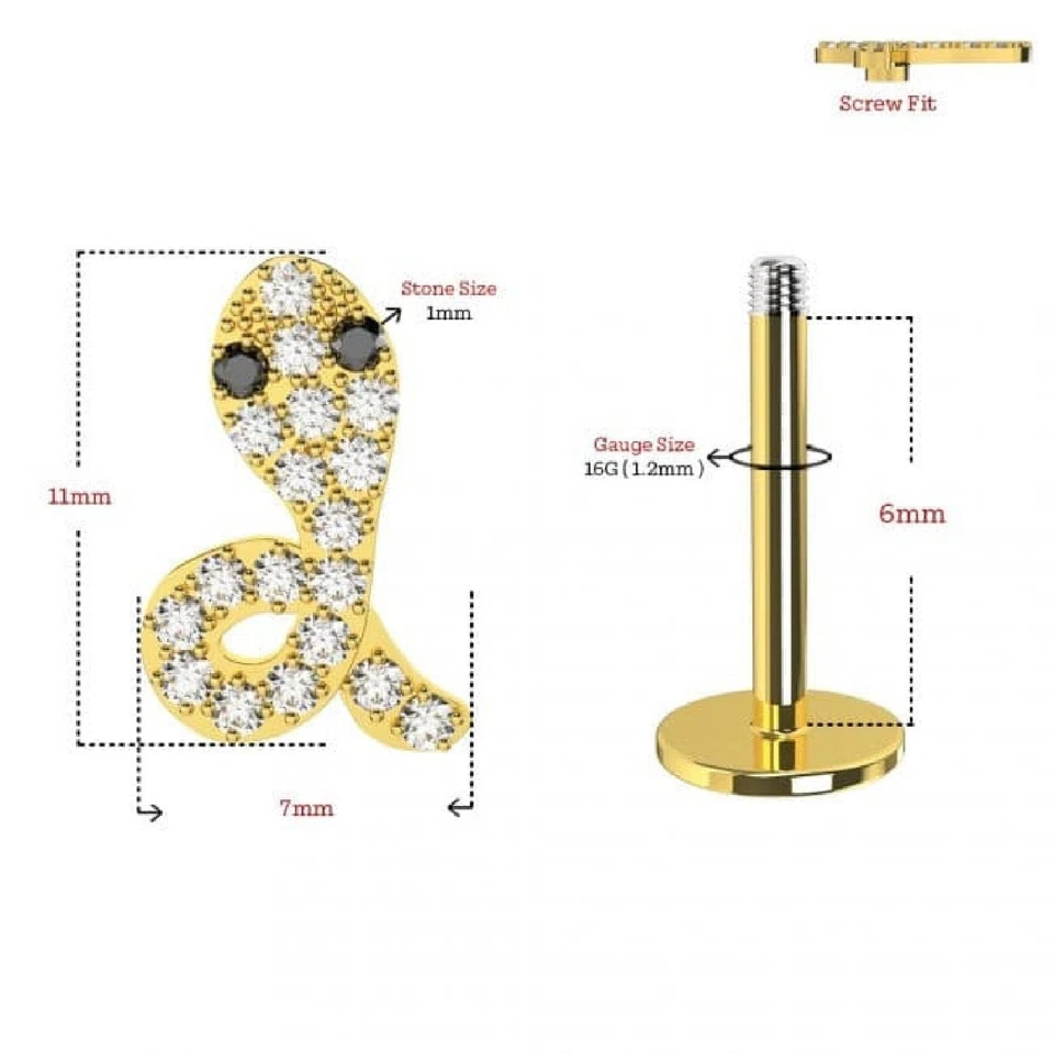 Serpiente circonita cúbica acero quirúrgico oreja hélice cartílago Halloween joyería gótica 1 pieza Foto 3 de 4