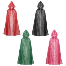 Women Tulle Cape Christmas Witch Costume Halloween Hooded Cloak Lightweight