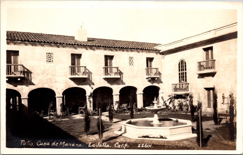 RPPC Casa de Mañana Patio La Jolla San Diego California Courtyard Fountain View