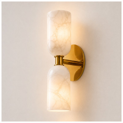 Brass Wall Sconce Light, Double Shade Wall Lamp, Alabaster Sconce Modern Lamp
