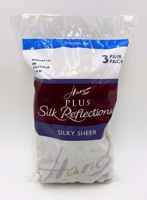 Hanes Plus Silk Reflections Silky Sheer Control Top Enhanced Toe 3 PACK 4-5 NUDE
