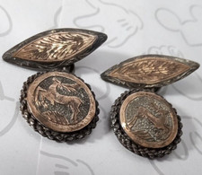 Deer Stag Leaf Sterling Silver Antique Vintage Chain Cufflinks Double Sided