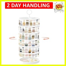 6 Tier Rotating Earring Holder Organizer with Metal Tray, Adjustable Plastic ...