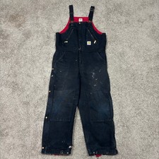 Carhartt R38 BLK Duck Canvas Double Knee Quilt-Insulated Bib Overalls Mens 38x28