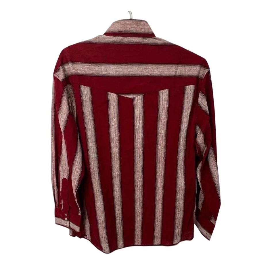 Wrangler Men's Red Striped Western Pearl Snap Shirt Long Sleeve 16.5x35 L - CJ - Image 3 of 4