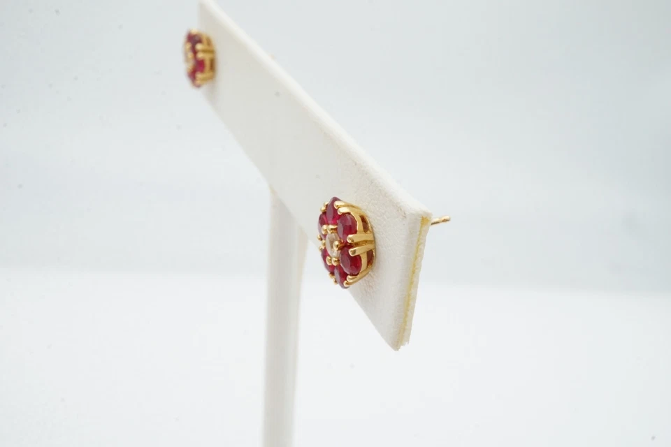 10k Yellow Gold Ruby Diamond Earrings - Image 4 of 4