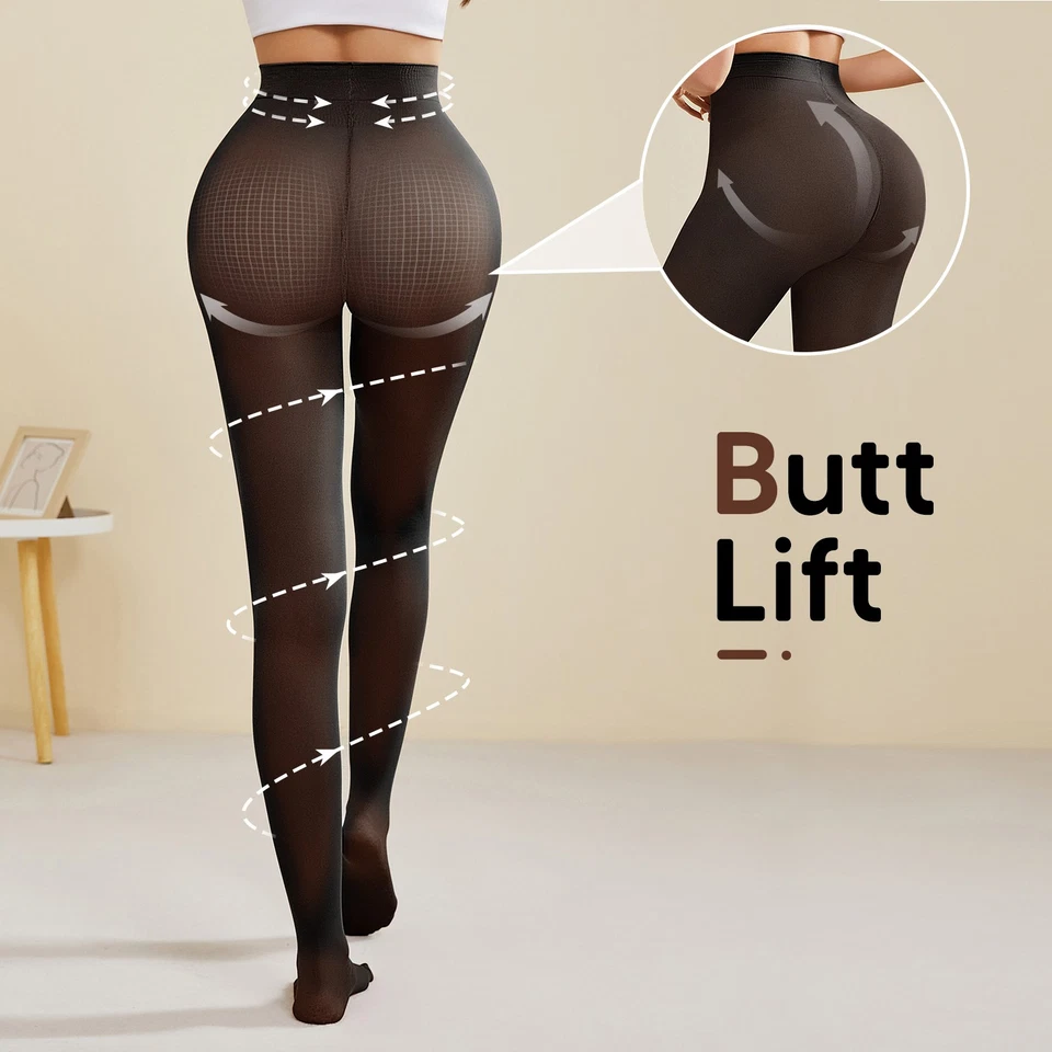 Pantimedias superiores semi transparentes de control para mujer cintura alta altas elásticas negras Foto 4 de 4