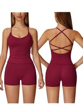 2 Piece Workout Sets for Women Criss Cross Back Tank Tops Matching High Waist...