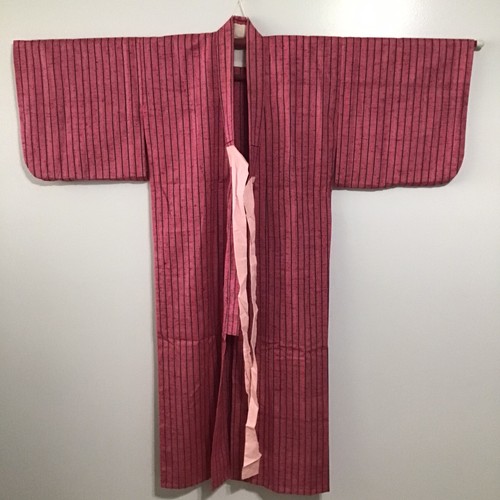 Vintage japanischer Kimono & Haori Set rosa vertikale Streifen - Mädchen Jugendliche Jugend - Bild 4 von 15