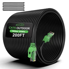 200FT Cat6 Outdoor Ethernet Cable, In-Ground, Heavy Duty Direct Burial, 24AWG CC