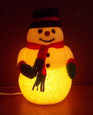 Vintage 12" Tabletop Squishy Plastic Electric Light Up Snowman in Top Hat Works