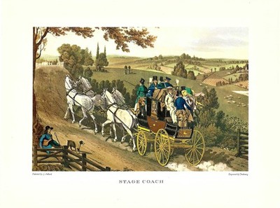 1965 James Pollard - Stage Coach - Vintage Matted Lithograph Dubourg Rural Scene