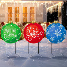 Metal Christmas Ball Yard Signs - 3 Pcs 20'' H Waterproof Holiday Decor