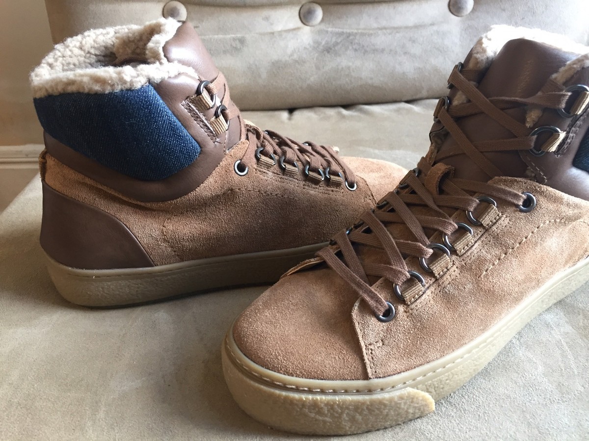 【EEUN】Suede camel jp ZARA MAN SUEDE BROWN & BLUE FAUX FUR LINNING HIGH TOP BOOTS