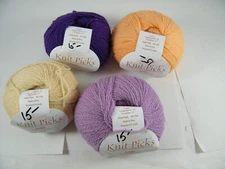 KNIT PICKS PALETTE YARN 100% PERUVIAN WOOL PEACH, TAN, PURPLE, HYACINTH LOT OF 4