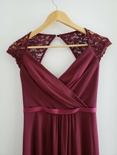 Davids Bridal Long Bridesmaid Dress with Lace Cap Sleeve Red Merlot Wine Size 0